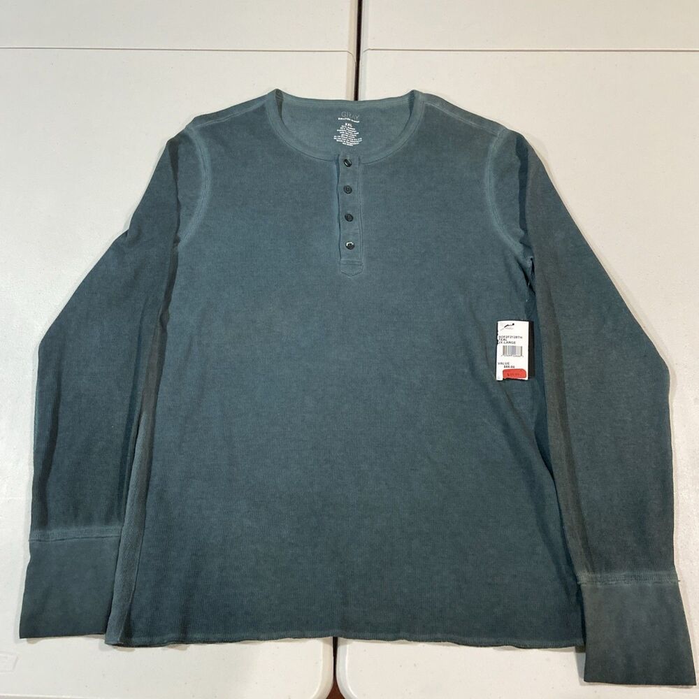 NWT Gray Saks Fifth Avenue Men's 2XL Henley Pigment Dyed Thermal Blue